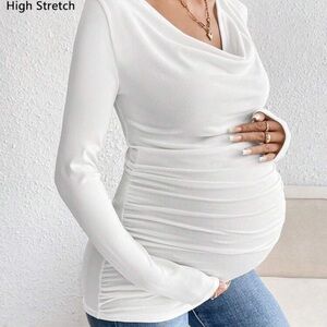Maternity Cream Long Sleeve Draped Blouse